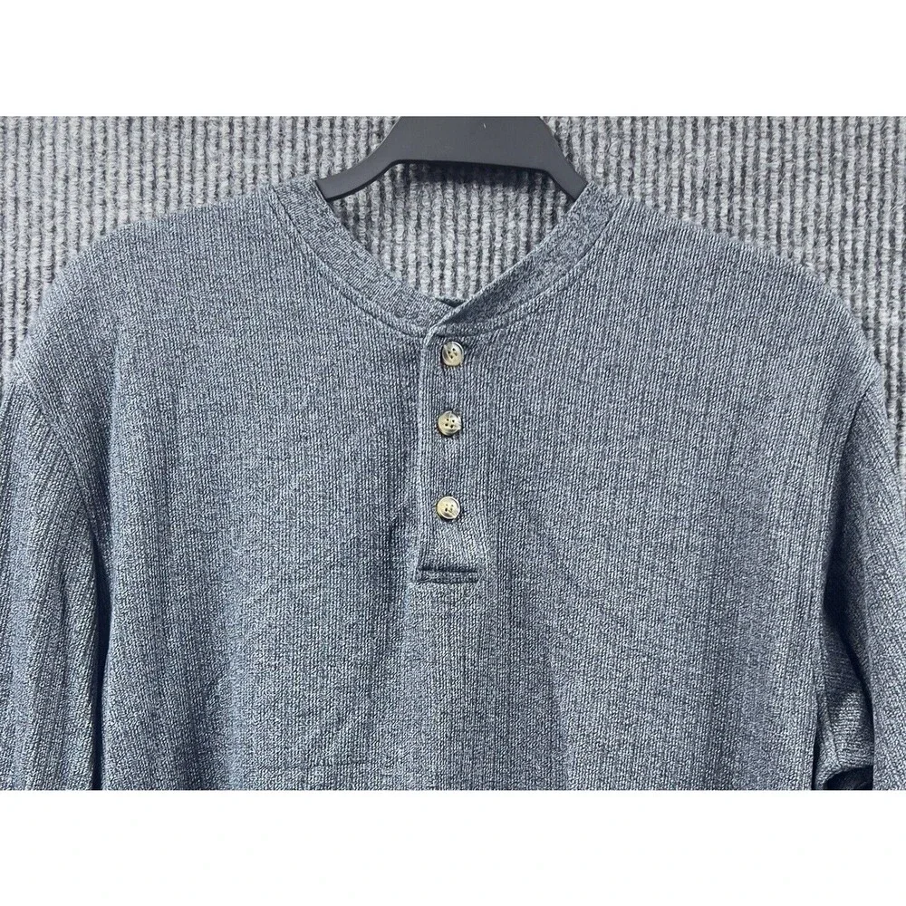 Farah Shirt Mens Medium Gray Pullover Sweater 3‎ Button Front Stretchy Knit